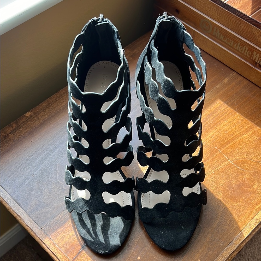 Black High Heeled Cage Sandals